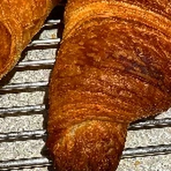網の上に並ぶ焼きたてのクロワッサン
